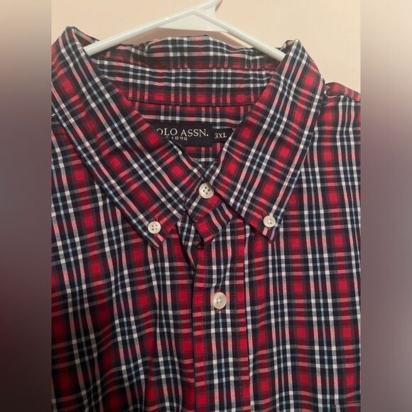 US Polo Assn. Shirt Mens Red Button Up Long Sleeve Plaid 3XL - Picture 2 of 3